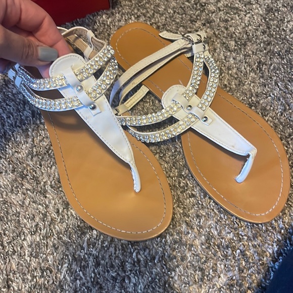 White Rhinestone Sandals - Picture 1 of 3